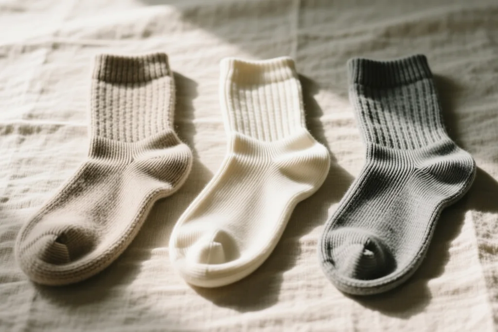 Three running sock types arranged side by side for comparison