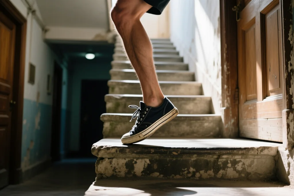 Eccentric heel drop on the bottom stair step
